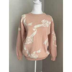Vintage JH Collectibles‎ Women M Sweater Pink Bow Ribbon Wool Coquette Feminine